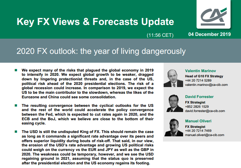 2020 FX Outlook by Credit Agricole